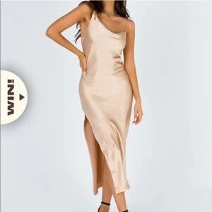 Princess Polly Satin Side Slit Scoop Neck Champagne Midi Dress Women’s Size 4